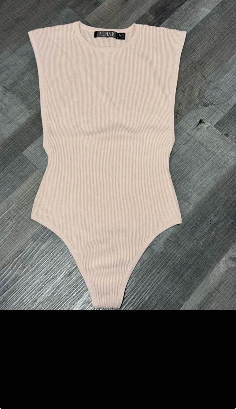 Rehab Light Pink Ribbed Bodysuit Streetwear Sleeveless Deep Side Cut M